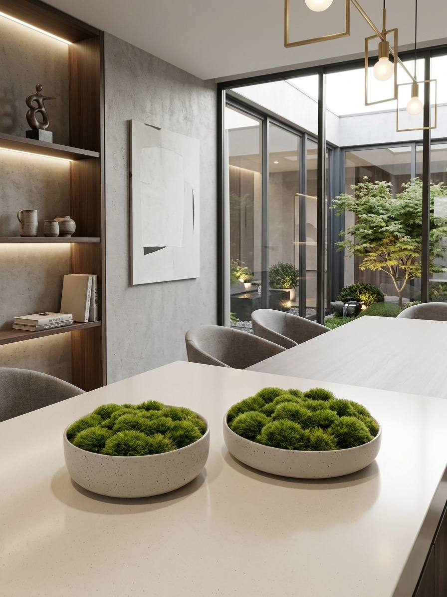 Medium and large preserved moss centrepiece ceramic bowl – size comparison